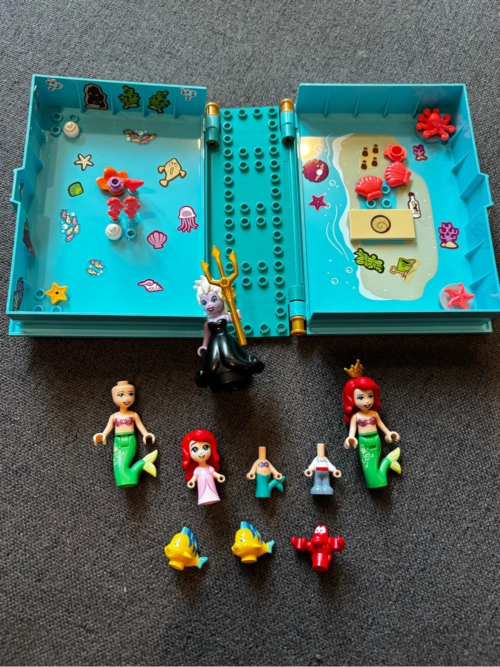 Disney Lego mini figures Ariel, Ursula, Sebastian, and Flouder